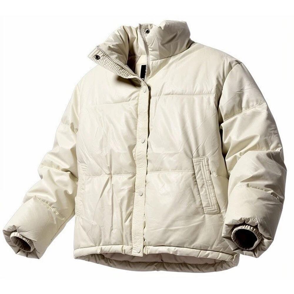 Express Women’s Puffer Jacket Cream Ivory Snap Front Quilted Size Large NWT
